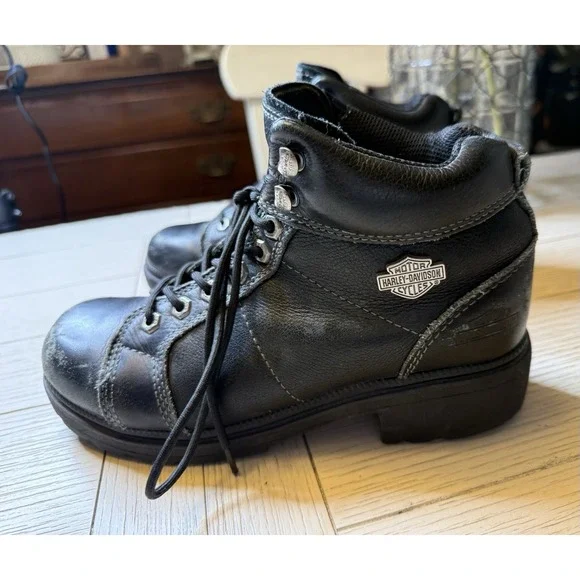 Harley Davidson Women Tyler Lace Up Chukka Ankle Boot 84280 Black Leather 8.5 - Picture 3 of 13